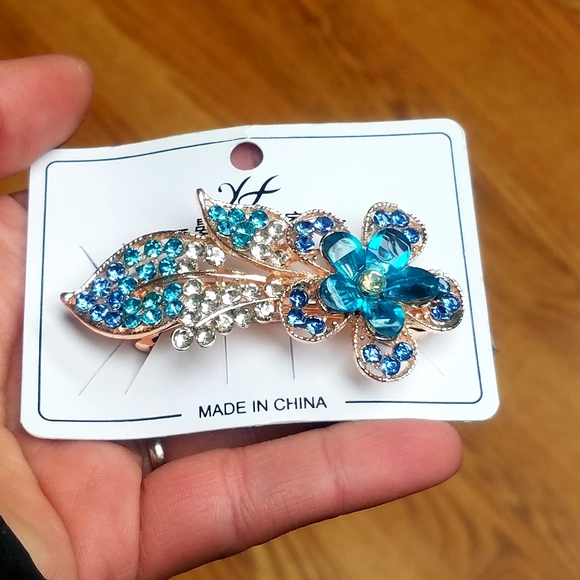 NWT Teal/Multi-Colored Rhinestones FLOWER Hair Barrette! - Picture 4 of 14